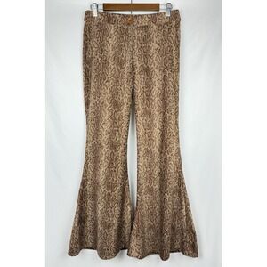 Elle Rae Snakeskin Flare Pants Bell Bottom Animal Print Brown Retro Boho L 30x31
